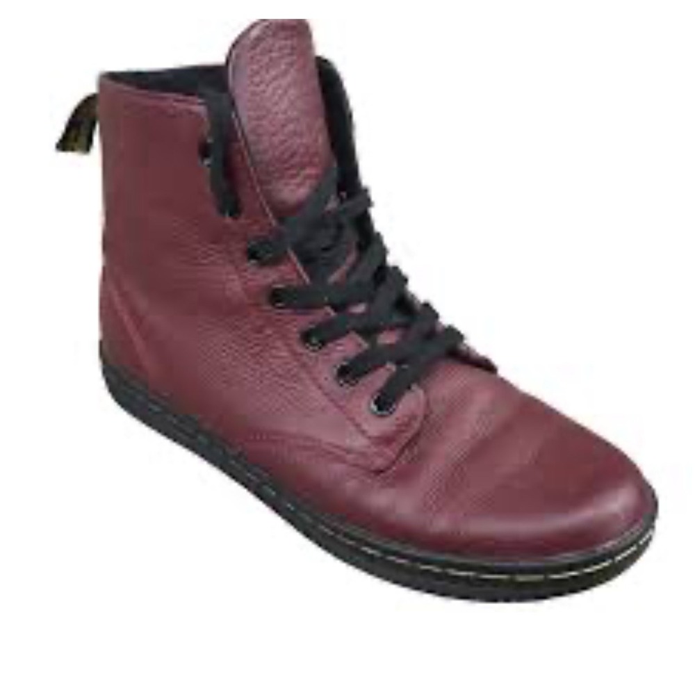 Doc Martens Burgundy Leyton Round Toe Leather Boots Size 6